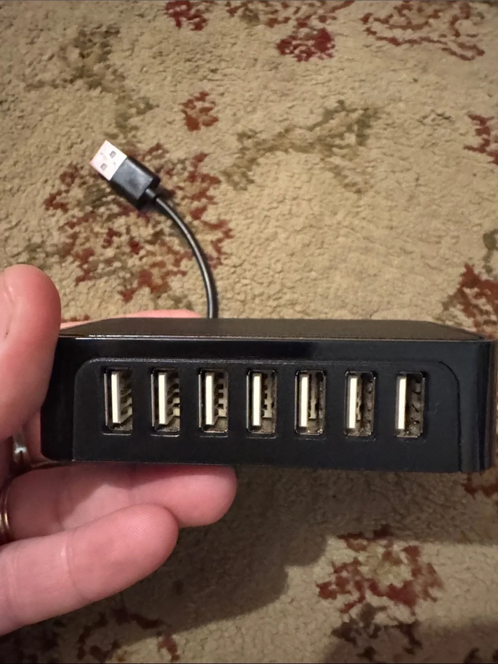 Black Plastic Business Card Holder with 7 USB port Adapter